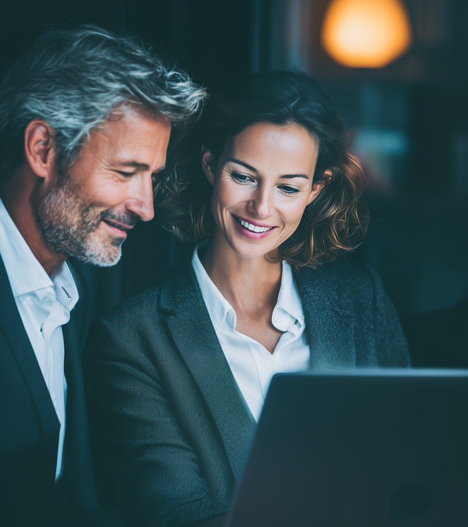 Een man en vrouw die naar een laptop kijken