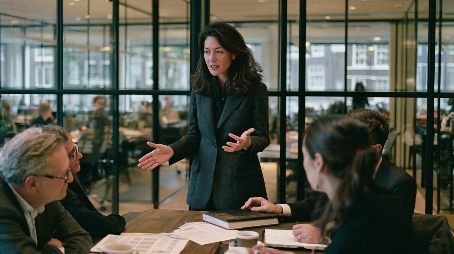 Een vrouw die voor een groep mensen staat