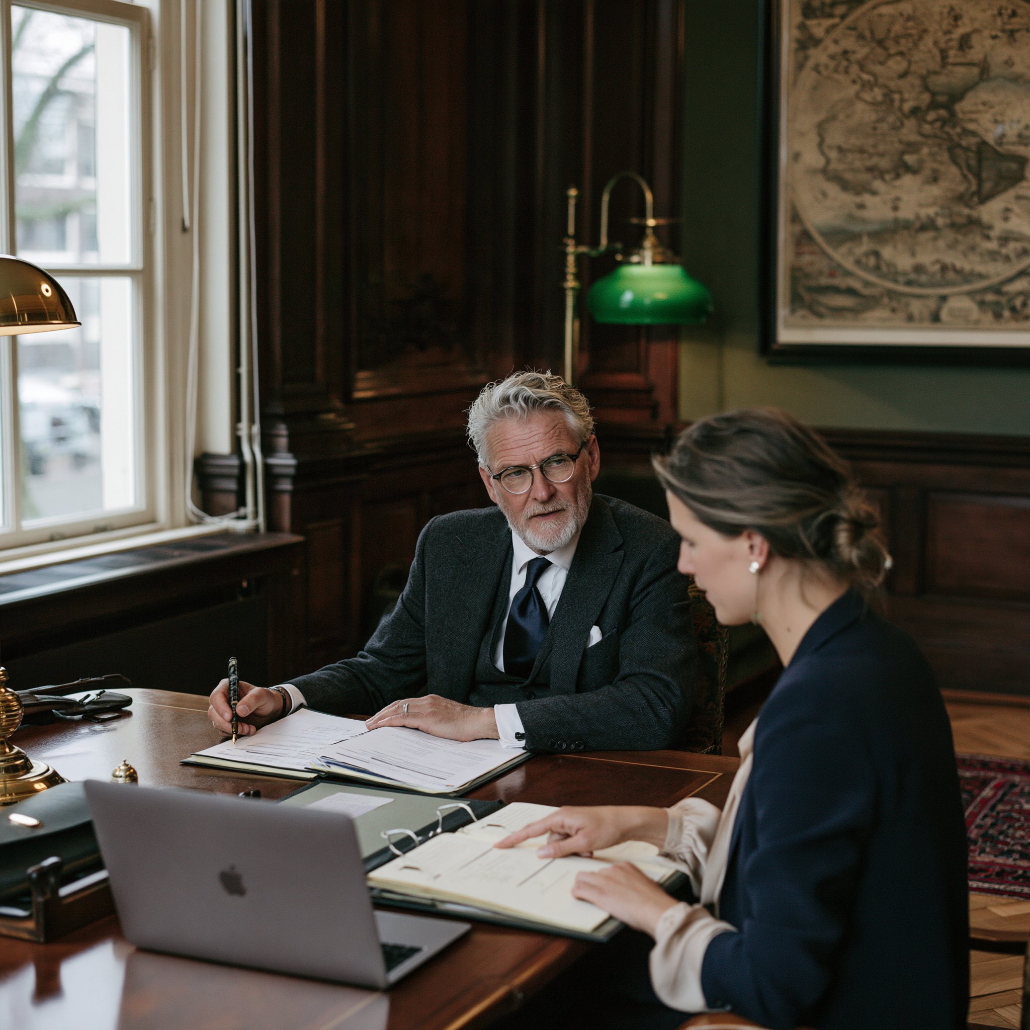 Twee professionals nemen samen een dossier door tijdens een controle